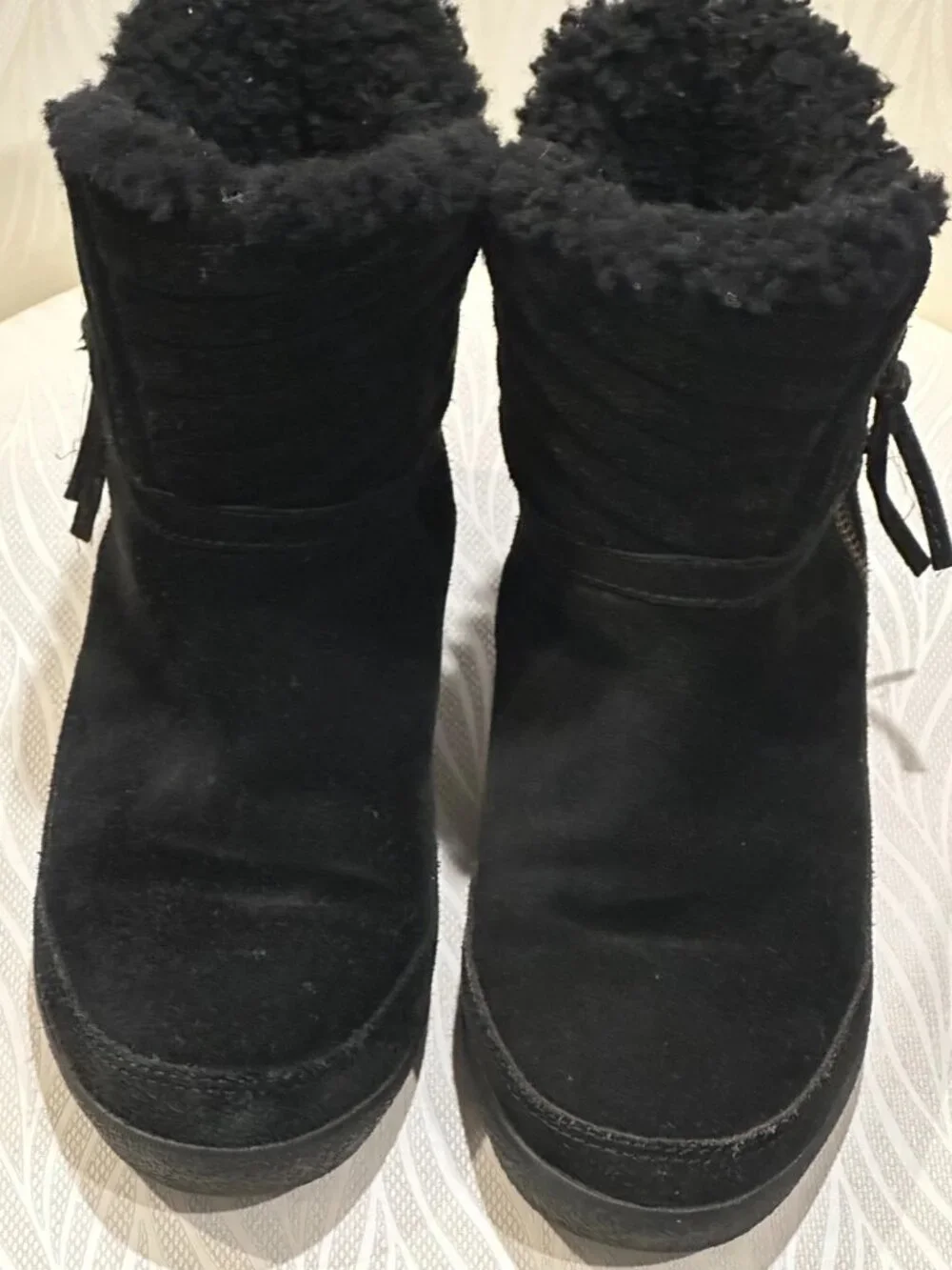 Tory Burch Black Suede Fur-Trim Ankle Boots Size 7